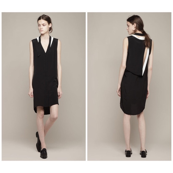 Alexander Wang Open Back Dress Black White Trim Silk Blend Button Front, Size 2 - Picture 1 of 9